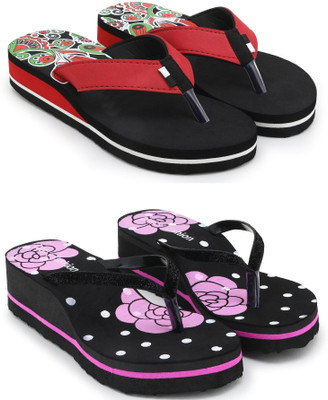 Feens Women Slippers(Red, Purple , 6)