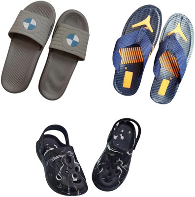 BLIBBERS Men Slippers(Grey, Blue, Black , 9)