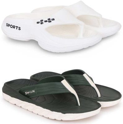 KAPYANSH Men Slippers(White, Green , 10)