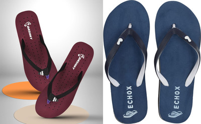 DASHNY Women Flip Flops(Maroon, Navy , 9)