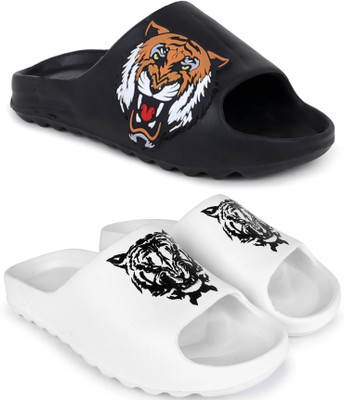 KAPYANSH Men Slides(Black, White , 9)