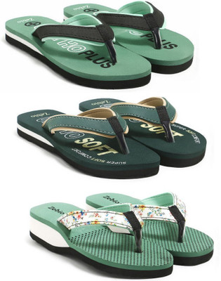 zebio Women Slippers(Green, Black, Green, Yellow, Green , 5)