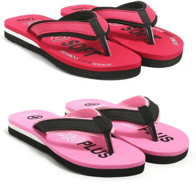 zebio Women Slippers(Red, Black, Pink, Black , 7)