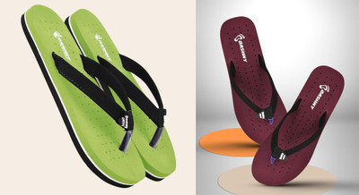 DASHNY Women Flip Flops(Maroon, Green , 5)