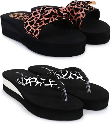 TWO SOFT Women Combo Pack Of 2 Stylish Casual Light & Soft Comfortable Daily Wear Slippers(Black, Pink, White , 6)