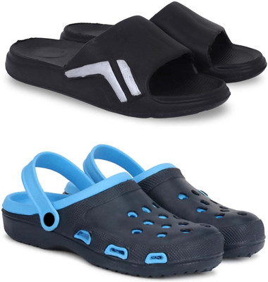 Kapani Fashion Men Slippers(Black, Blue , 9)