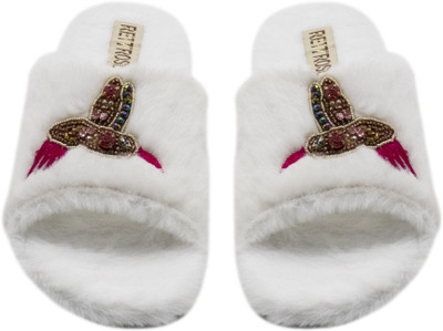 RETTROSE Women Slides(White , 4)