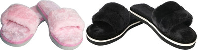 rexizone Women Flip Flops(Black, Pink , 5)