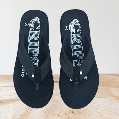 Gripsy Men Flip Flops(Black, White , 10)