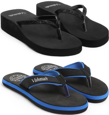 VAHMAH Women Slippers(Black, Blue , 5)