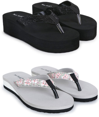 TWO SOFT Women Combo Pack Of 2 Women Slipper Stylish Casual Light & Soft Comfortable Daily Wear Slippers(Black, Grey , 7)