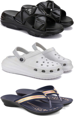 WINGSCRAFT Women Flip Flops(Blue, Black , 5)