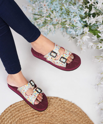 Rasambh Women Comfortable Stylish and Trending Colorful Printed Flip Flops sliders For Women Slides(Maroon , 4)