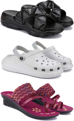 WINGSCRAFT Women Flip Flops(Maroon, Black, White , 5)