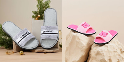 Y key Women Flip Flops(Pink, Grey , 7)
