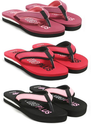 zebio Women Slippers(Red, Black, Maroon , 6)