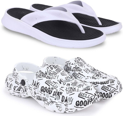 Kapani Fashion Men Slippers(Black, White , 7)