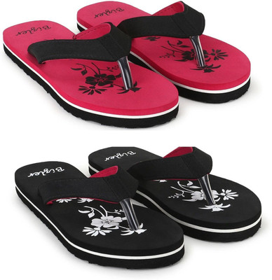 BIZLER Women Soft Ortho Slippers | Lightweight, Non-Slip & Stylish Daily Wear Flip Flops(Black, Pink , 6)