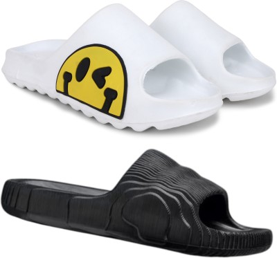 Kapani Fashion Men Slides(White, Black , 9)