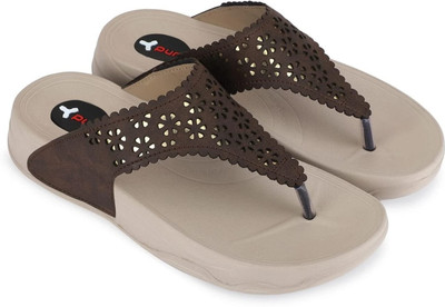 VRINDHA Women Flip Flops(Brown , 6)