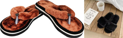 rexizone Women Flip Flops(Brown, Black , 5)