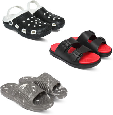 Acorn Men Slides(Black, Red, Grey , 8)