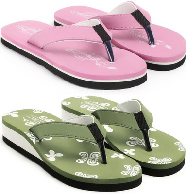 VAHMAH Women Slippers(Pink, Green , 7)