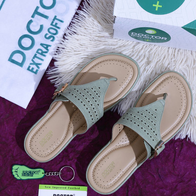 DOCTOR EXTRA SOFT Women Flat Memory Foam Slippers/FlipFlops Comfortable Sandals Adjustable Strap Slippers(Olive , 5)