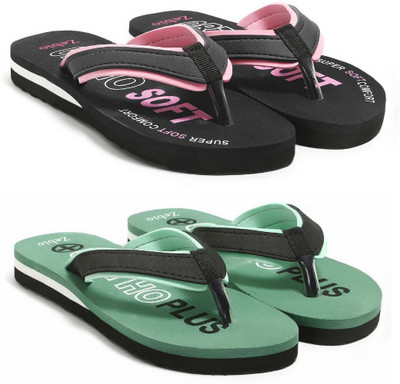 zebio Women Slippers(Black, Pink, Green, Black , 5)