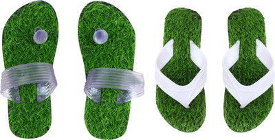 skyflip Men Slides(Grey, White, Green , 6)