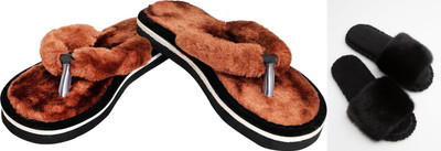 rexizone Women Flip Flops(Brown, Black , 7)