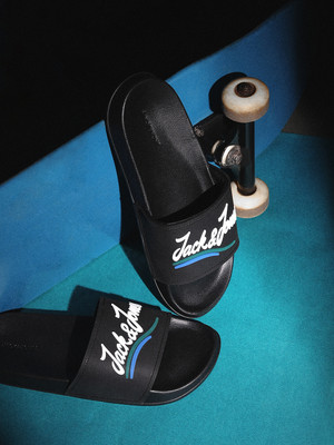 JACK & JONES Men Slides(Black , 6)