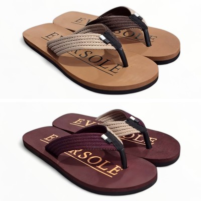 EVERSOLE Men Flip Flops(Tan, Maroon , 10)