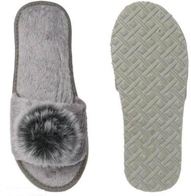 BOOMBEAUTY Women Slides(Grey , 7)
