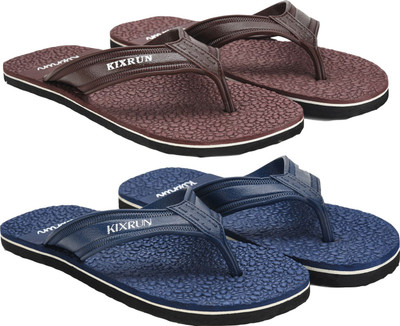 Kixrun Men Flip Flops(Blue, Black , 7)
