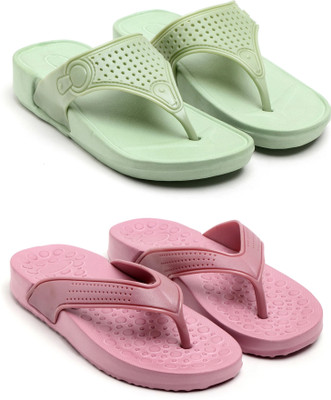 TAFFRAL Women Trending Stylish Lightweight Comfort Combo Slipper Flip Flops(Green, Pink , 8)