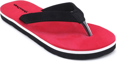 Skytrap Women Solid Soft Stylish Comfortable Fabrication EVA Hawai Women Flip Flops(Red , 8)