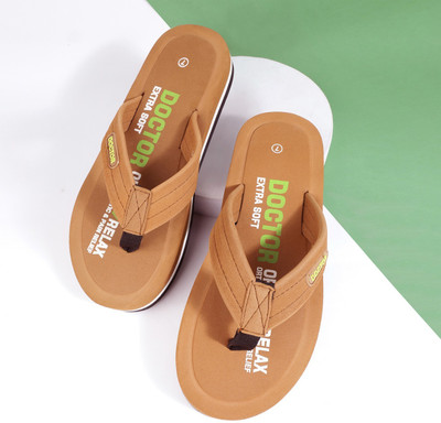 DOCTOR EXTRA SOFT Men Men's Stylish Ortho Care Relax Slipper Orthopedic Diabetic Soft Doctor Dr House Flip Flops(Khaki , 6)