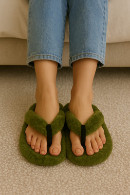 WOLVESDEN Women Flip Flops(Green , 4)
