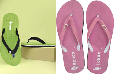 DASHNY Women Flip Flops(Green, Pink , 4)