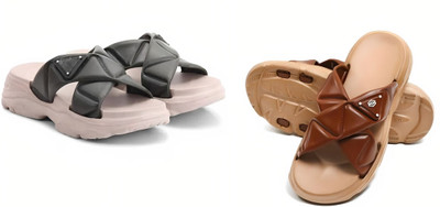 shoptegic Women Flip Flops(Brown, Green , 3)