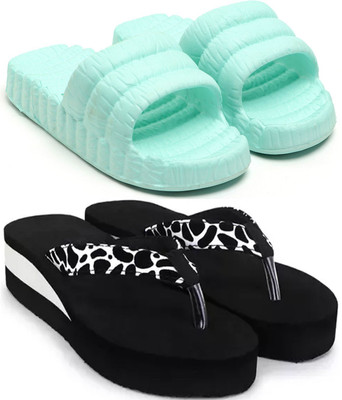 Skytrap Women Flip Flops(Blue, White , 7)