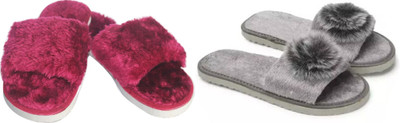rexizone Women Slides(Grey, Maroon , 4)