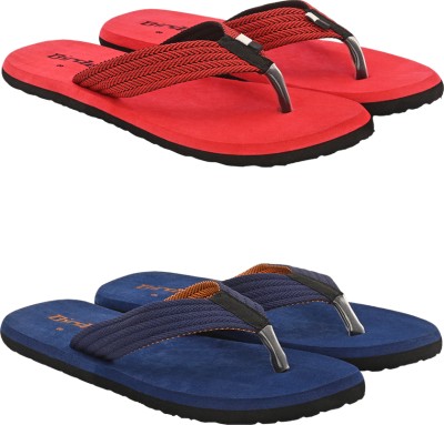 BIRDE Men Premium Comfortable Regular Wear Slippers For Men Pack Of 2 Combo Flip Flops(Red, Blue , 6)