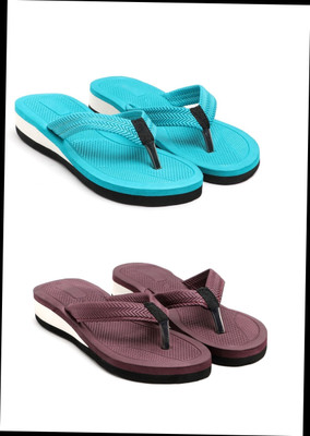 HOC Women Slippers(Blue, Maroon , 6)
