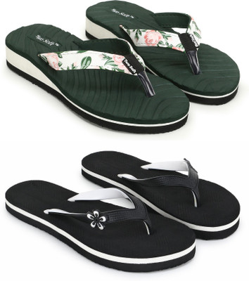 TWO SOFT Women Combo Pack Of 2 Stylish Casual Light & Soft Comfortable Daily Wear Slippers(Green, Black , 8)
