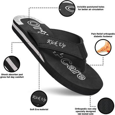 Kick up Men Ultralightweight|Premiun|Comfort|All Seasons,Ortho Slippers(Black , 9)