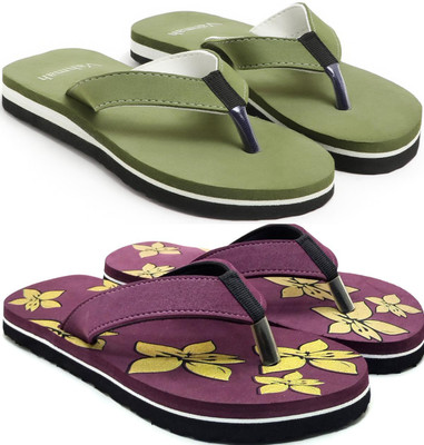 VAHMAH Women Slippers(Green, Purple , 5)
