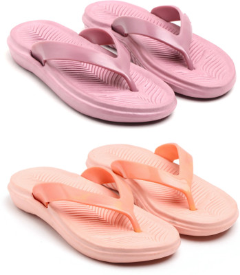 GENVE Women Flip Flops(Pink, Purple , 5)