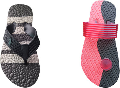 skyflip Men Slides(Grey, Red , 7)